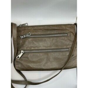 Hobo Mara Crossbody Bag Grey Leather Triple Zip Pockets Adjustable Strap Purse